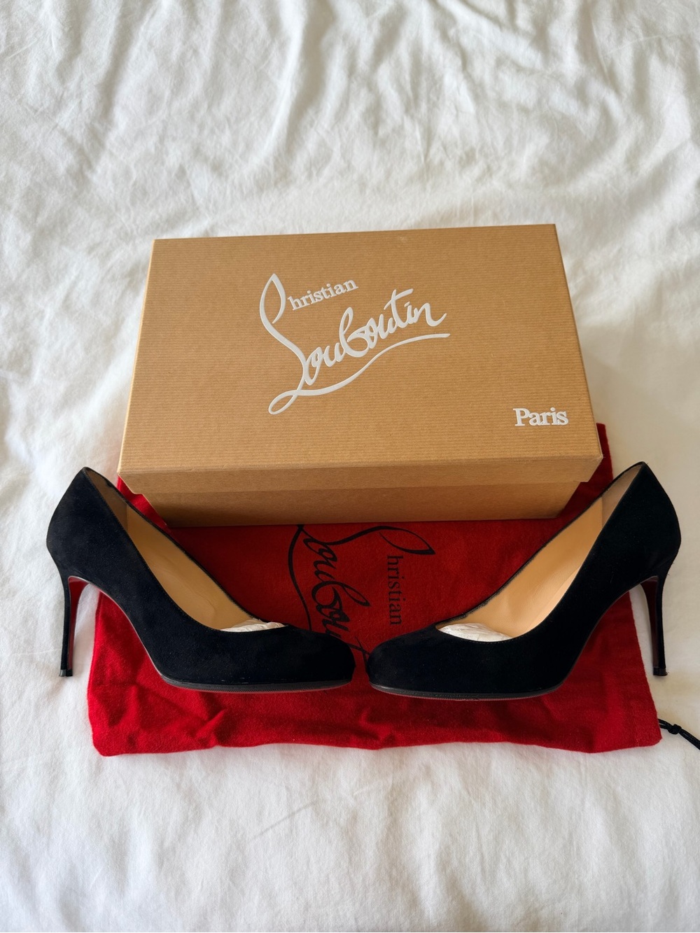 Christian Louboutin Fifi 85mm Black Suede Pumps with Red Sole - Size 36